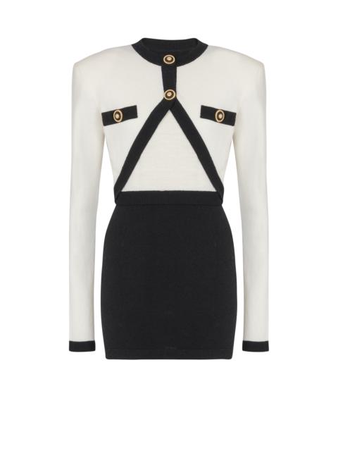 2-tone knit dress with faux waistcoat design