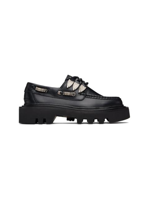 Black Lace Up Hoop Detail Boat Shoes