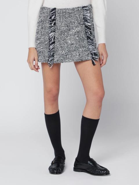 Black/white patterned wool-blend mini skirt