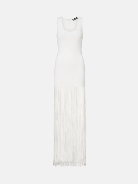 Fringed ribbed-knit maxi dress