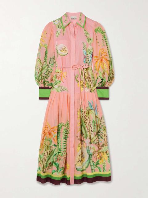 ALMAIS Papaya printed linen midi shirt dress Pink | REVERSIBLE