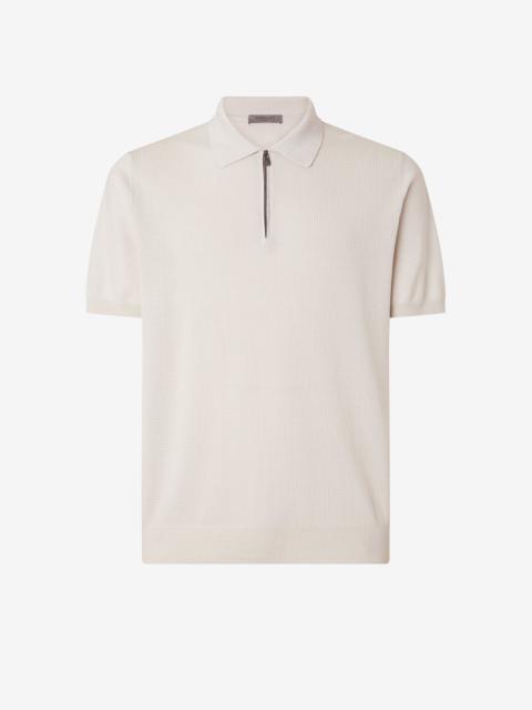 White zip-up Pima cotton polo shirt