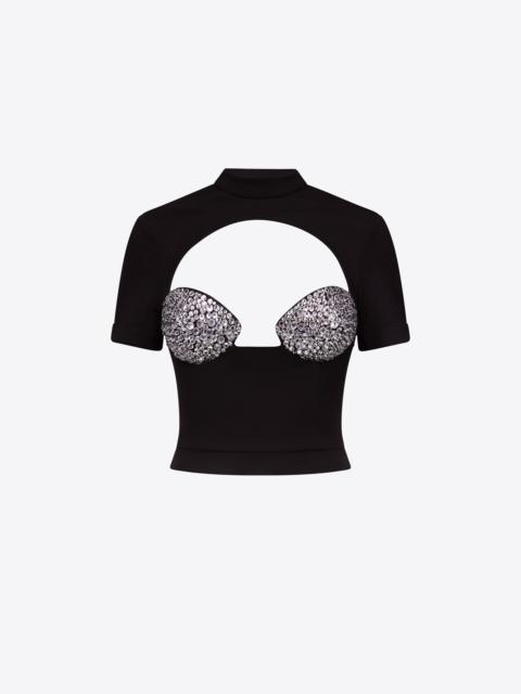 CRYSTAL EMBELLISHED RAGLAN BUSTIER CUP T-SHIRT
