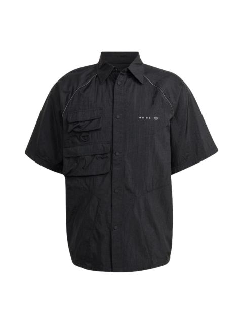 Men's adidas originals Solid Color Lapel Short Sleeve Black Shirt HK2733