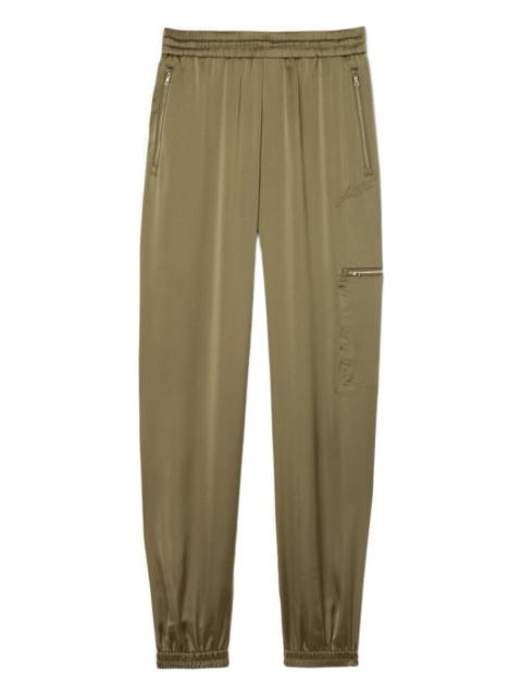 zip-pocket satin trousers