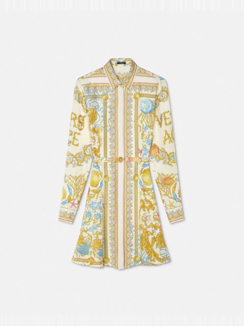 Underwater Barocco Silk Midi Shirt Dress