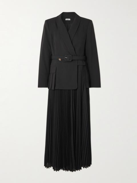 Alexandra Belted Pleated Crepe Midi Dress