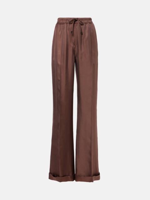Silk twill wide-leg pants