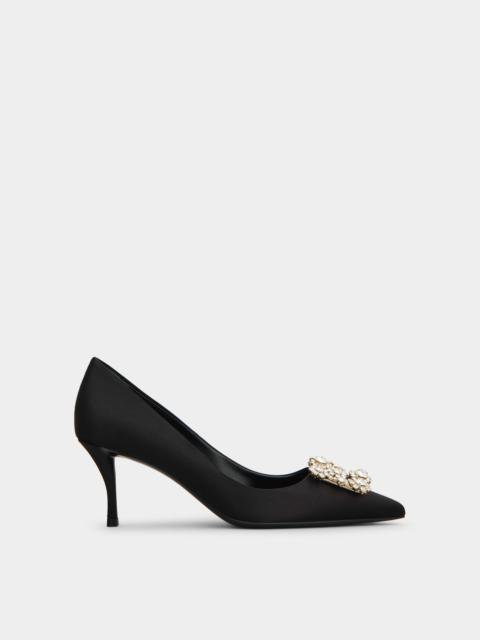 Flower Strass Buckle Pumps in Satin