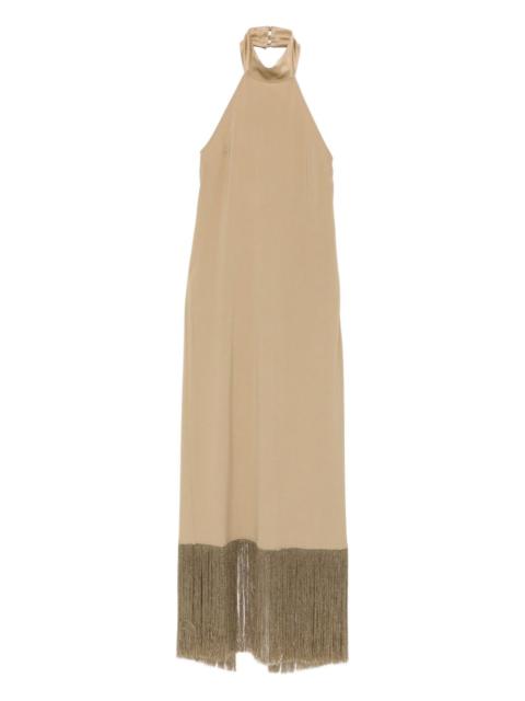 fringed-trim halterneck maxi dress