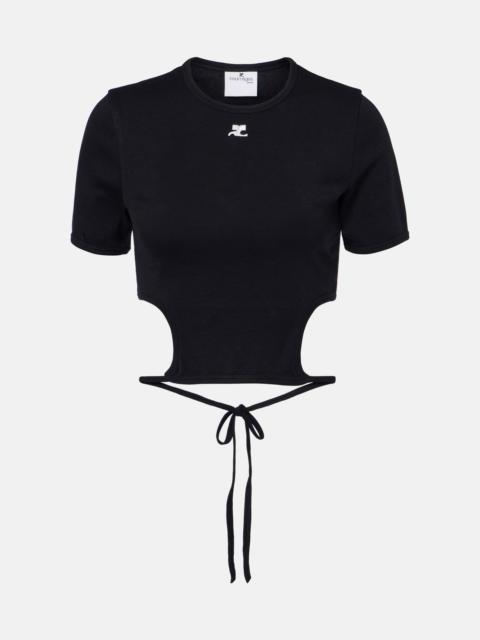 Logo cutout tie-back cotton crop top