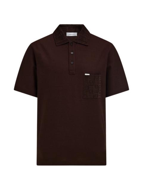 V-neck polo with jacquard pocket detail