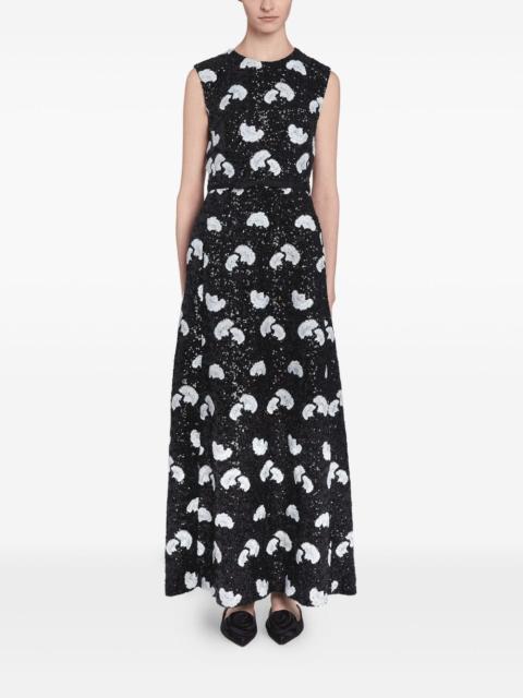 carnation-print sequined maxi dress