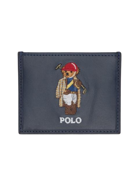 Navy Polo Bear Leather Card Holder