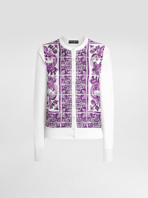 Majolica-print silk cardigan