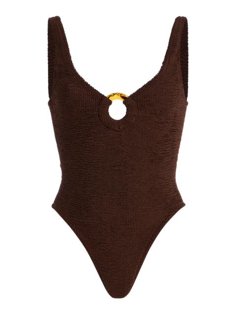 Celine Seersucker One-Piece Swimsuit brown