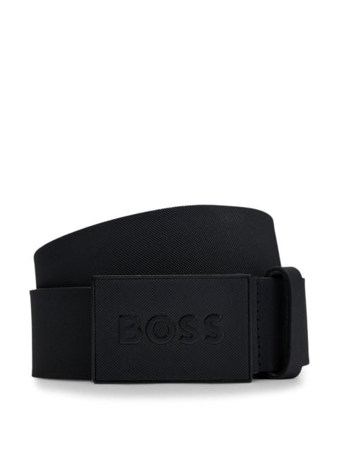 ITALIAN-LEATHER BELT WITH TEXTURED PLAQUE BUCKLE