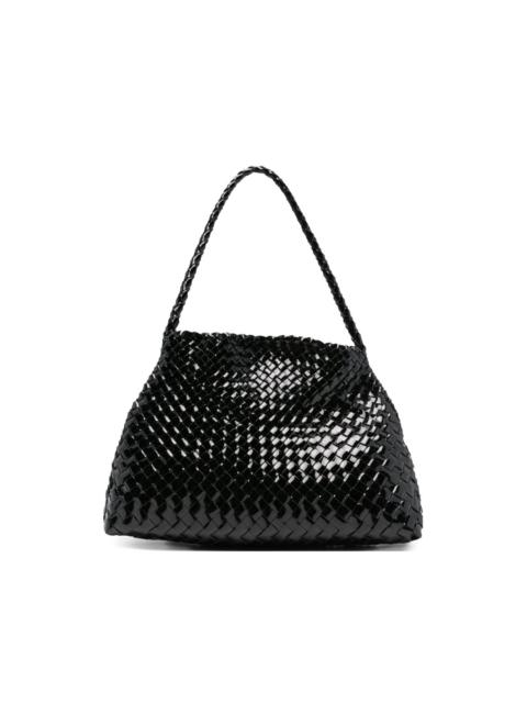 patent-leather woven tote bag