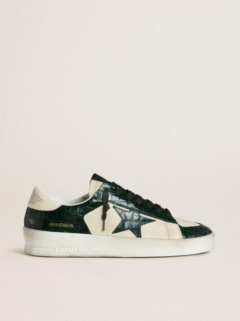 Men's Stardan LTD in cream leather with green crocodile-print leather star and inserts
