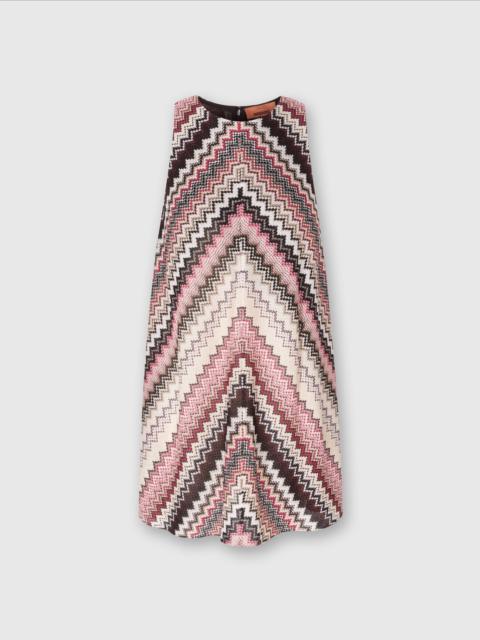 A-line mini-dress with lamé serrated zigzag pattern