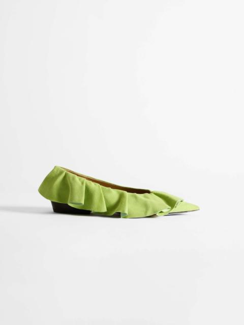 WOMENS RUFFLE BALLERINA FLATS IN LIME GREEN