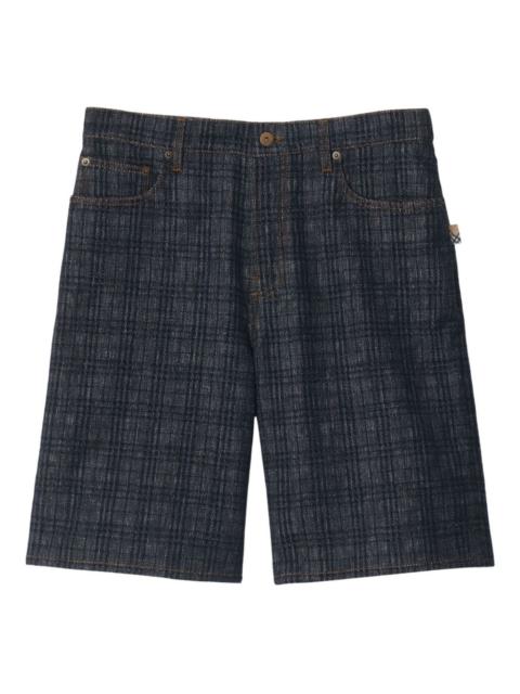 check denim shorts