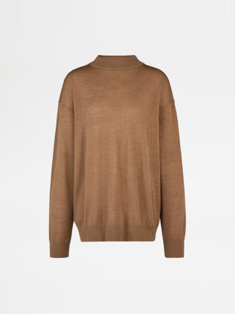 ROUND-NECK PULLOVER IN WOOL - BROWN