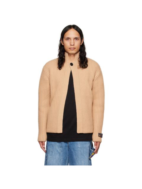 Beige Stand Collar Cardigan