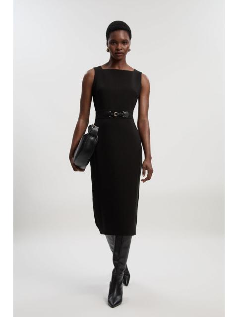 Compact Essential Tab Waist Pencil Midi Dress