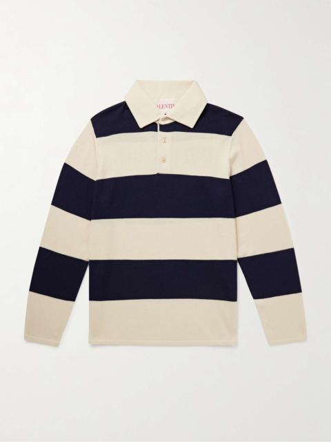 Logo-Print Striped Virgin Wool Polo Shirt