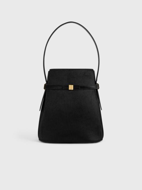 Belted pony hair bucket bag black