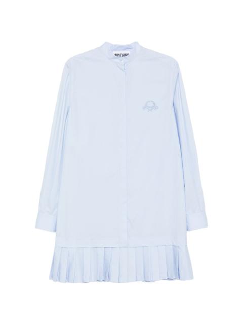 logo-embroidery pleated-hem mini dress