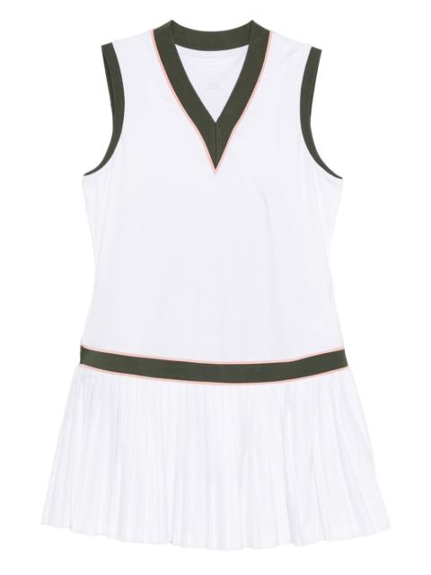 pleated V-neck mini dress