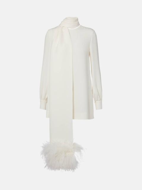 Feather-trimmed silk top