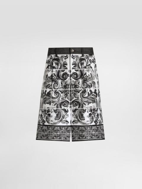 Maiolica-printed denim bermuda shorts
