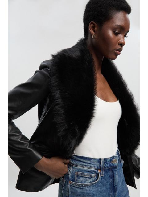 Leather And Shearling Collar Blazer
