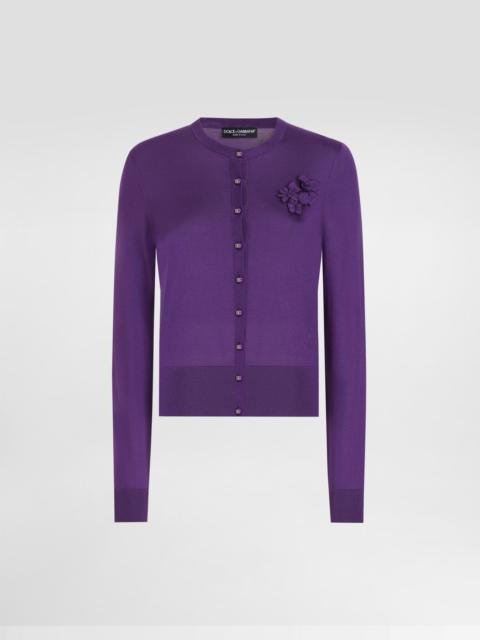 Silk round-neck cardigan