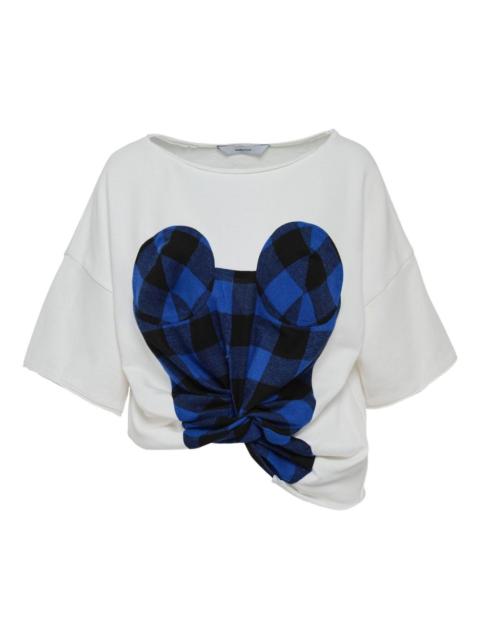 twisted-hem check-print top