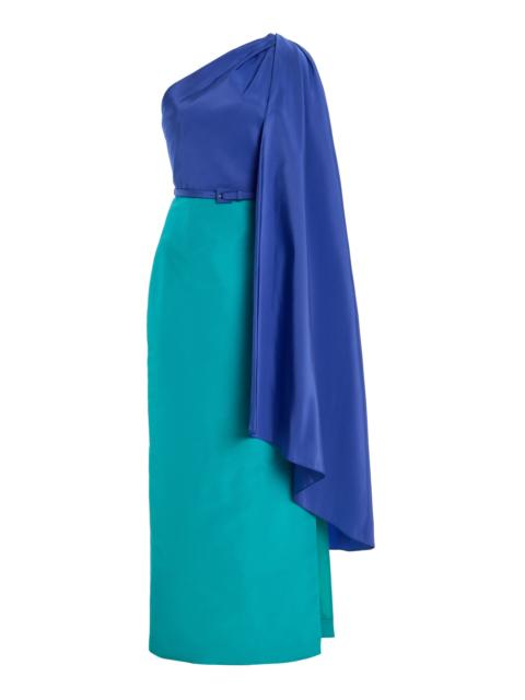 Asymmetric Silk-Faille Dress turquoise