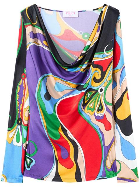 cowl-neck abstract print blouse