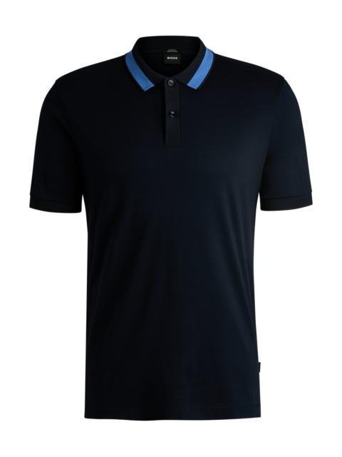 MERCERIZED-COTTON SLIM-FIT POLO SHIRT WITH COLLAR STRIPE