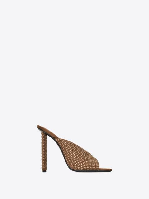 sept mules in satin crepe and rhinestones