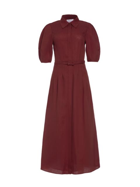 Maude Pleated Midi Shirtdress in Burnt Sienna Aloe Linen
