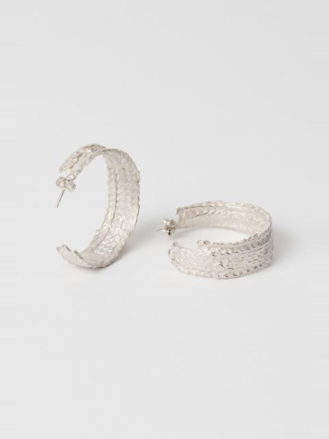 Casted Knit Hoop Frosted White Sterling Silver