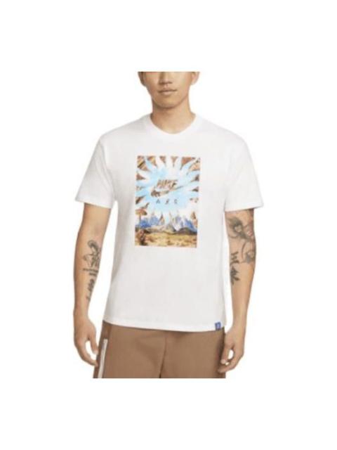 Men's Nike Landscape Logo Printing Round Neck Casual Short Sleeve White T-Shirt DQ1020-100