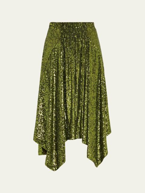 Asymmetric Hem Sequined Midi Skirt