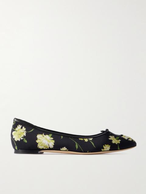 Verallim 10 Bow-detailed Leather-trimmed Floral-print Satin Ballet Flats