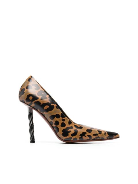 drill-heel leopard-print pumps