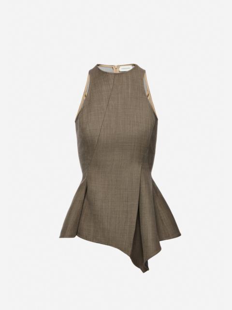 Asymmetric sleeveless wool top in beige