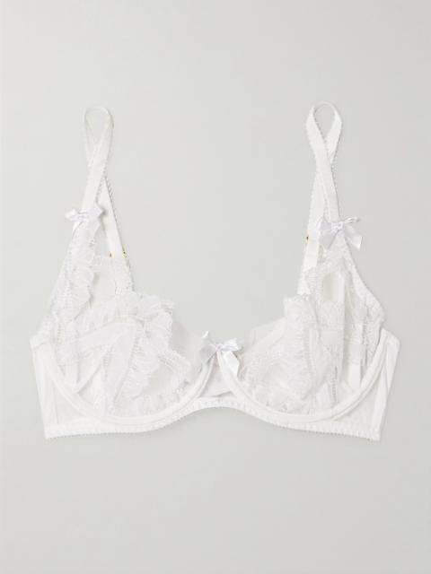 Alysia Bow-detailed Embroidered Tulle Underwired Bra